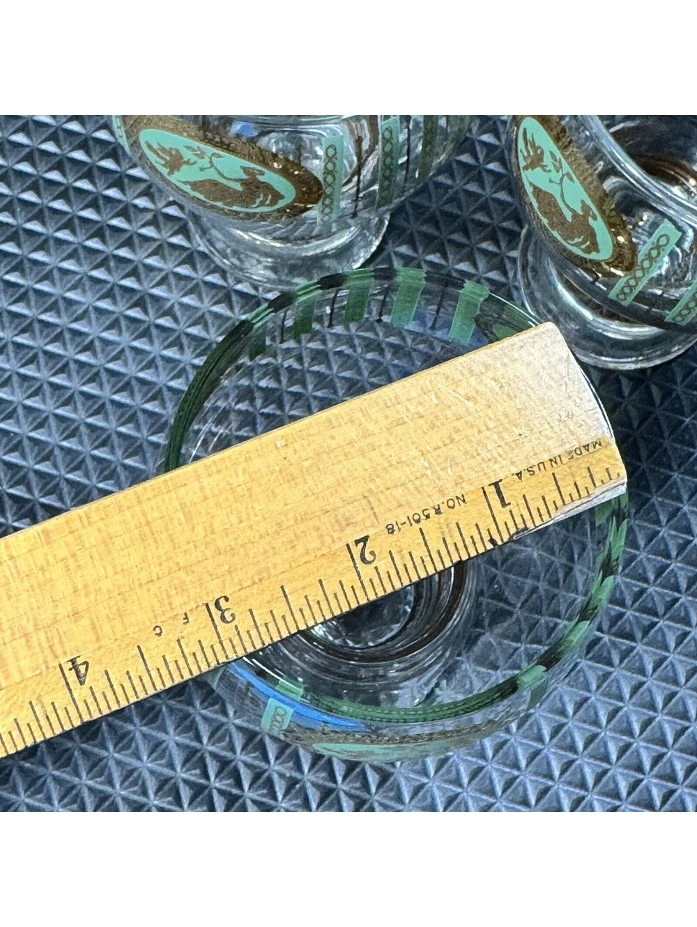 5 MCM Cera Cora Cocktail Water Goblets Barware Gold & Green Federal Glass 10oz